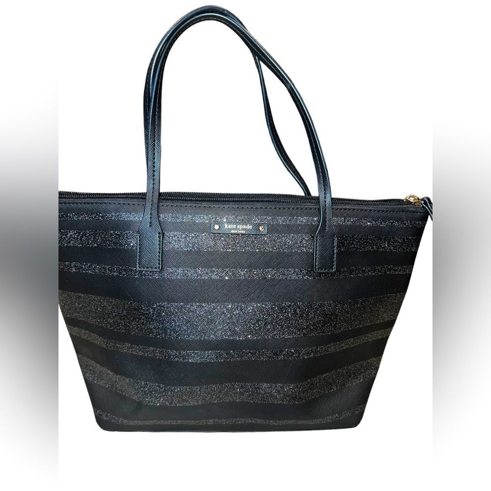 Kate Spade Haven Lane Large Hani Tote striped Black with Glitter